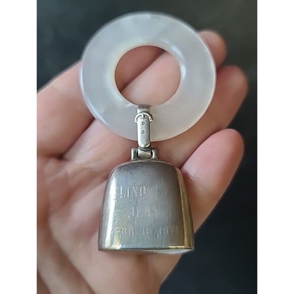 Vintage WEB Sterling Personalized Bell Lucite Ring Baby Teething Rattle - Picture 2 of 10